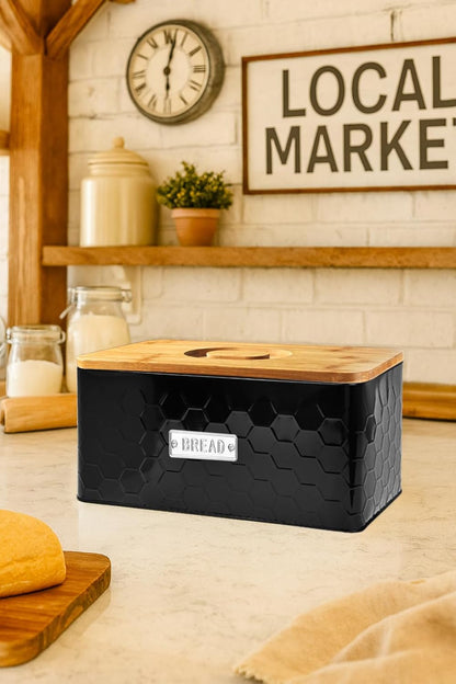 vensovo Bread Box for Countertop – Large White Metal Bread Bin with Bamboo Cutting Board Lid, Farmhouse Bread Storage Container for Homemade Bread, Baked Goods & Kitchen Counter Organization