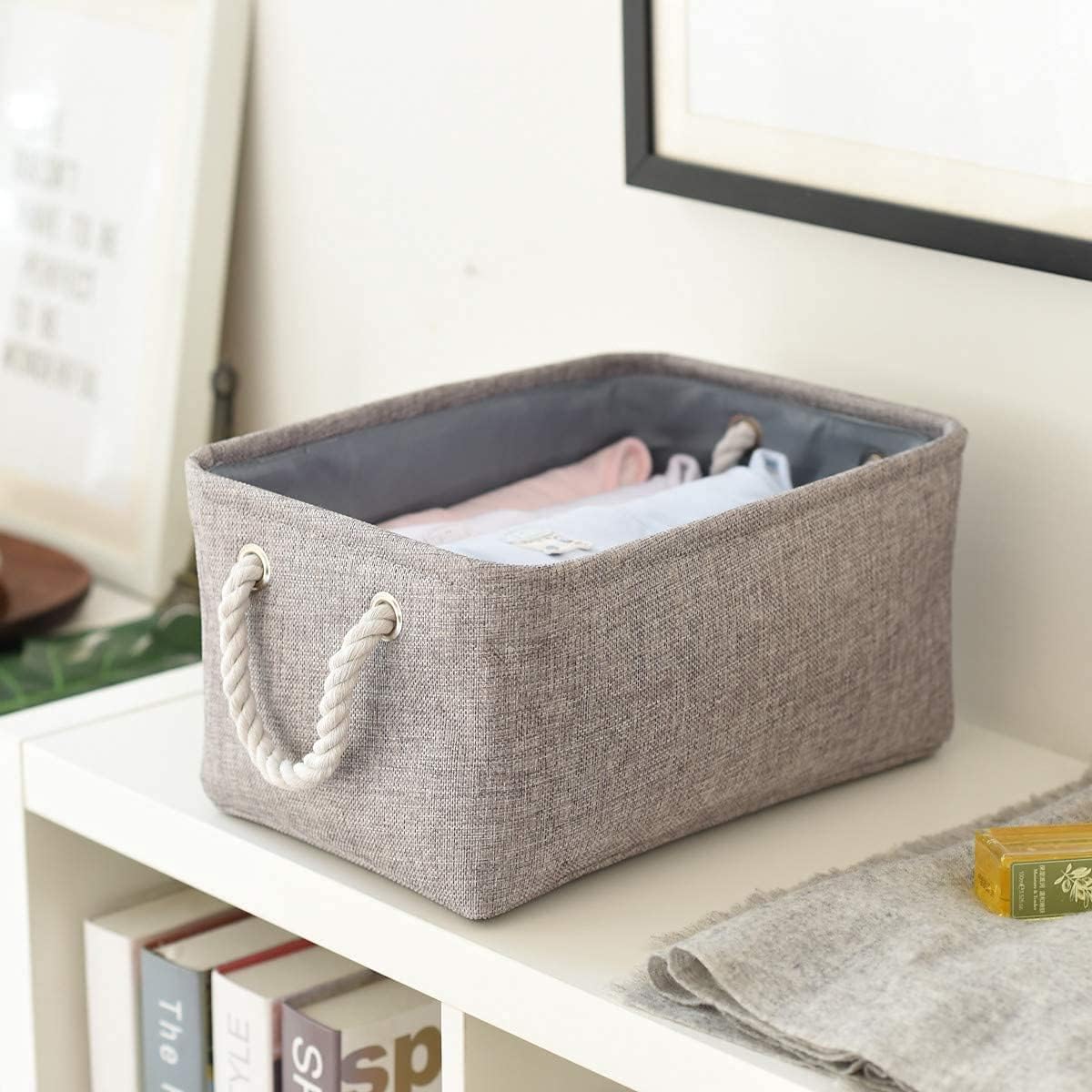 Fabric Storage Bins 12x8x5 inch [6-Pack] with Rope Handles - Decorative Baskets for Organizing