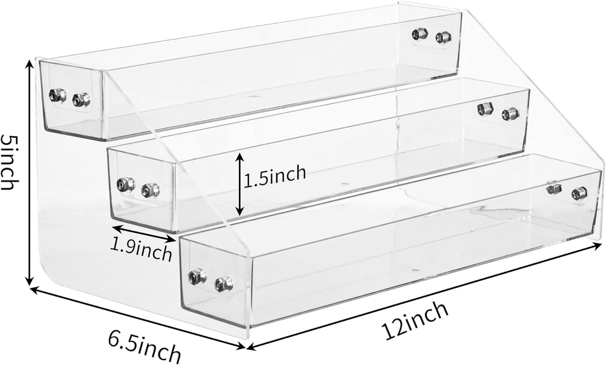 Tiered Spice Rack Acrylic, Spice Rack Shelf Seasoning Organizer for Countertop, Cabinet, Pantry, Kitchen Storage - 5 Tier