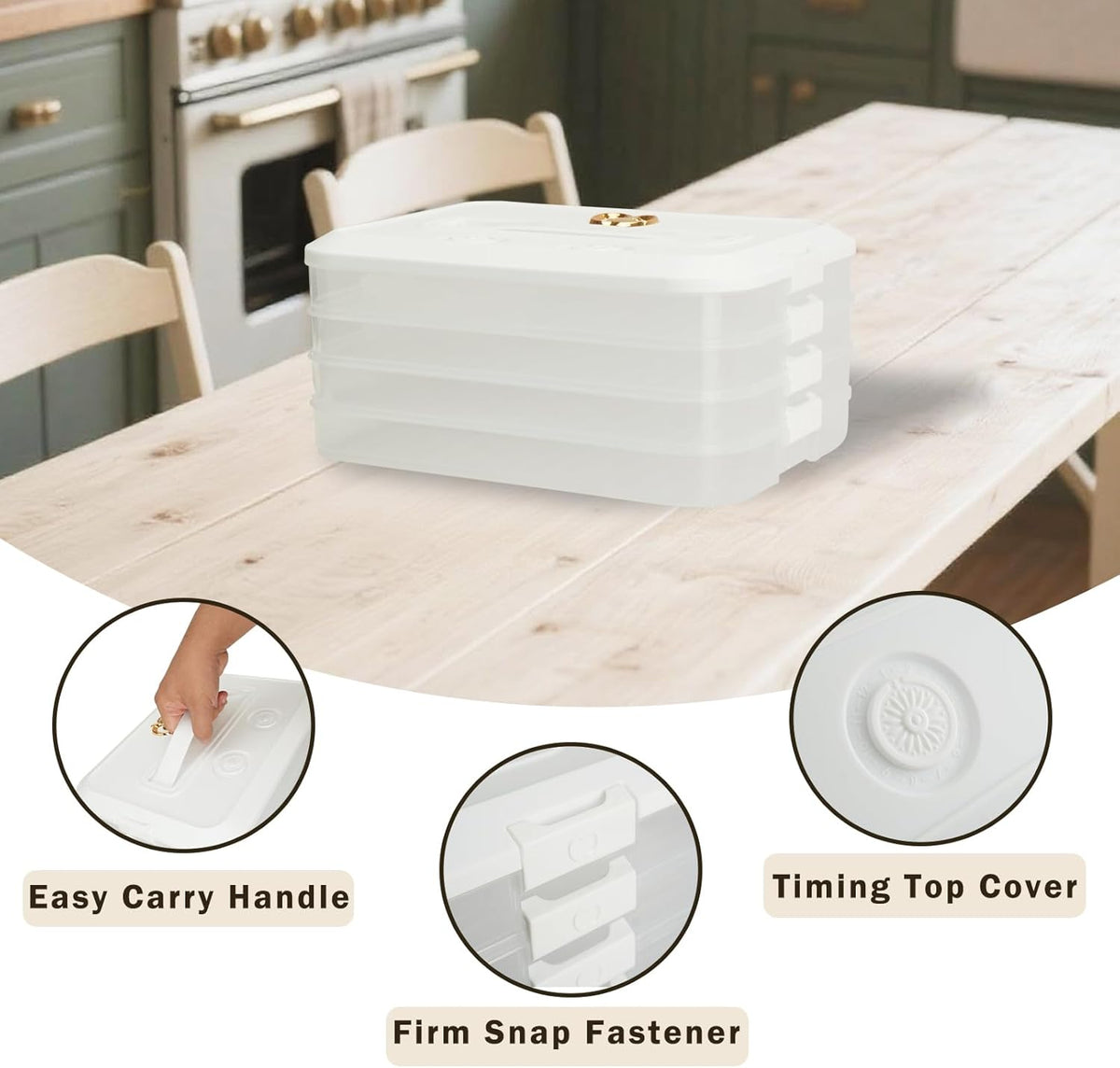 4-layer Food Storage Containers With Lids Airtight Cleaning brushes and cloths, Snacklebox Carrier to Keep Fresh, Plastic Storage Containers for Cupcake Cookie Pizza Dumpling Pie Sugar