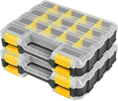 Hardware Organizer Box 34 Compartments Small Parts Organizer with Removable Dividers Durable Plastic Double Side Tools Box Screw Organizer For Nuts, Bolts, Screws, Nails, Small Hardware (Yellow)