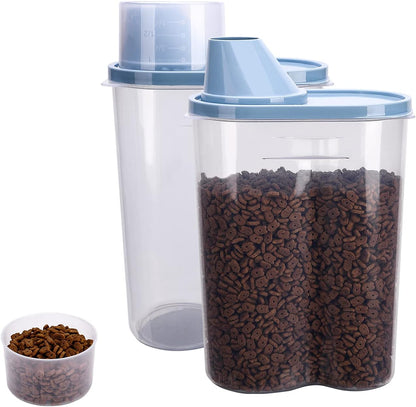 2 Pack 2lb/2.5L Pet Food Storage Container with Measuring Cup, Can Covers and Bowl for Small Dog, Cat, Waterproof-BPA Free