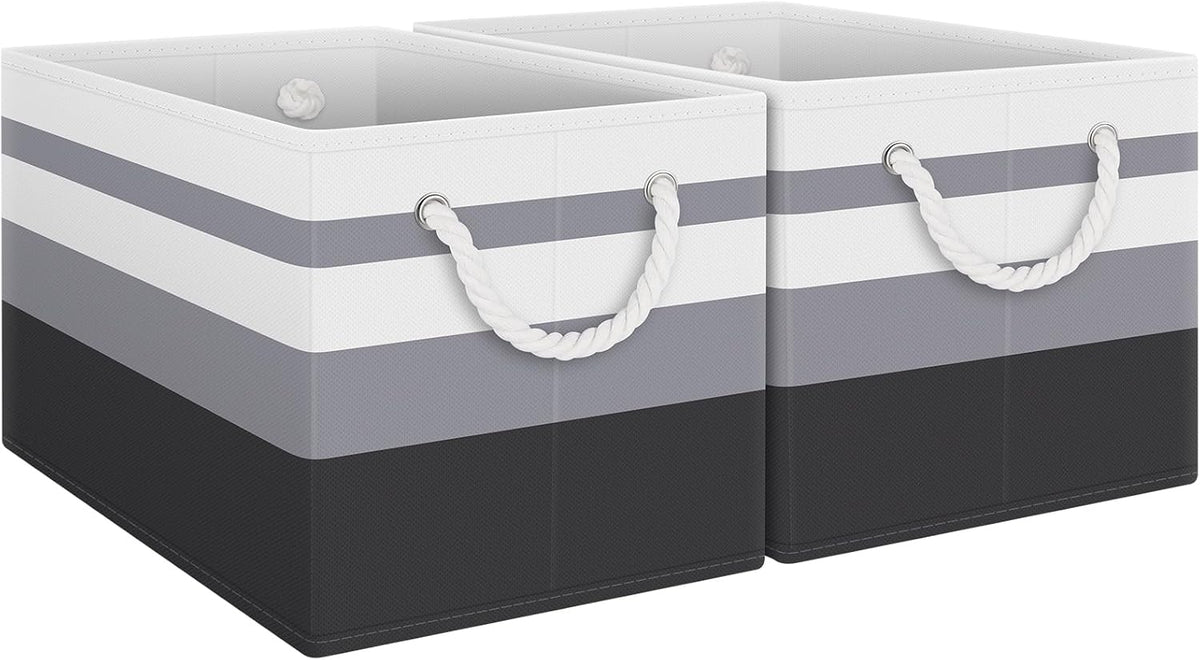 Fab totes Storage Bins, Foldable Storage Baskets for Organizing Toys, Books, Shelves, Closet, Large Storage Box with Rope Handles, Sturdy Organizer Bins, White & Grey