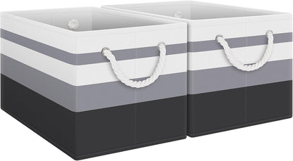 Fab totes Storage Bins, Foldable Storage Baskets for Organizing Toys, Books, Shelves, Closet, Large Storage Box with Rope Handles, Sturdy Organizer Bins, White & Grey