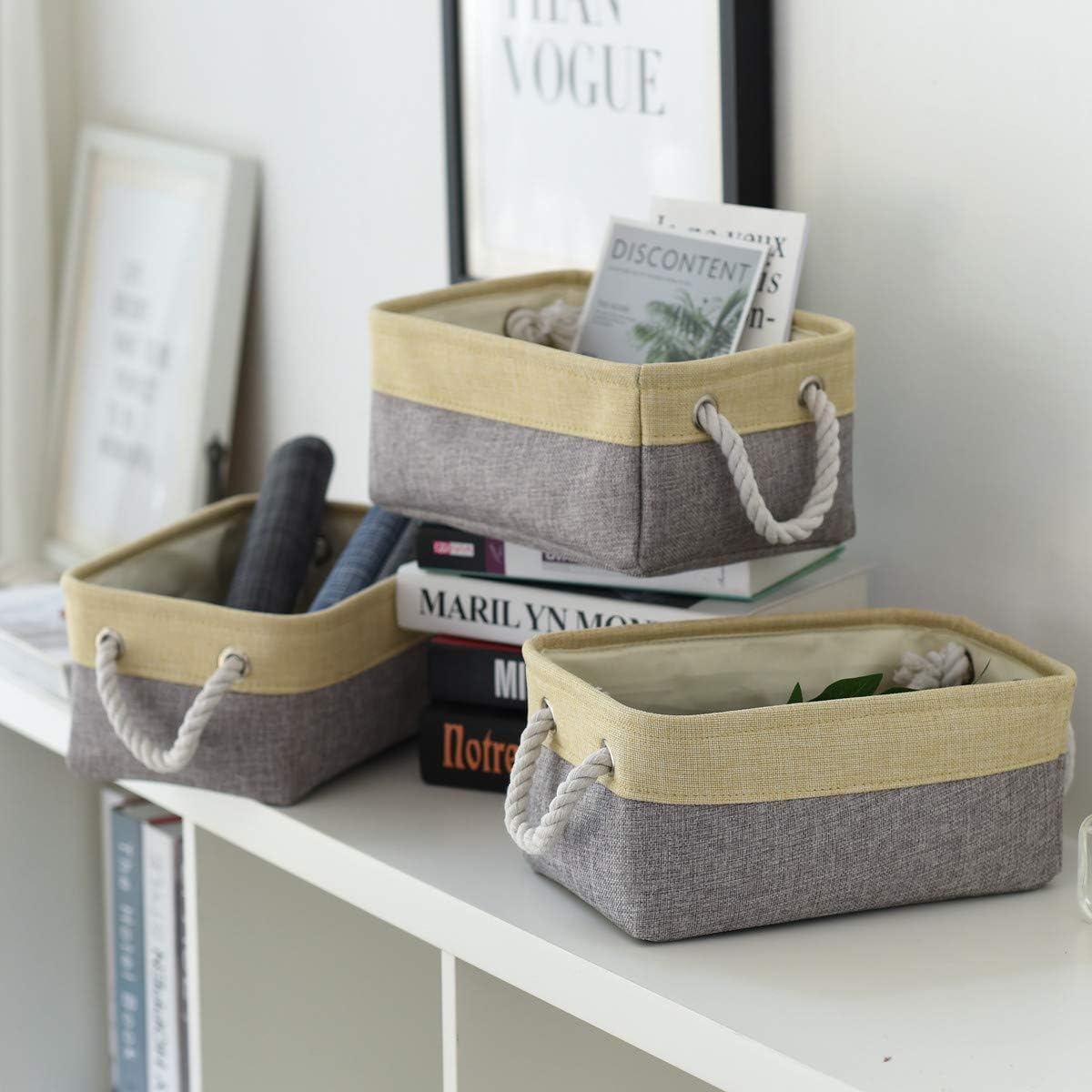 Fabric Storage Bins 12x8x5 inch [6-Pack] with Rope Handles - Decorative Baskets for Organizing
