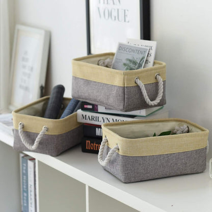 Fabric Storage Bins 12x8x5 inch [6-Pack] with Rope Handles - Decorative Baskets for Organizing