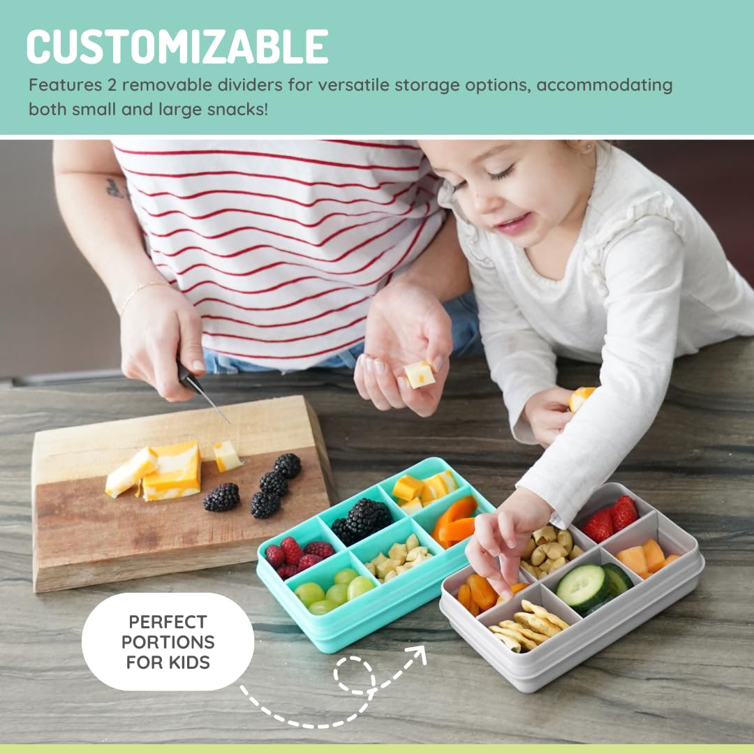melii Snackle Box | 6-Compartment Divided Snack Container, BPA-Free Food Storage with Removable Dividers for School, Travel & On-the-Go Snacking Purple Cat