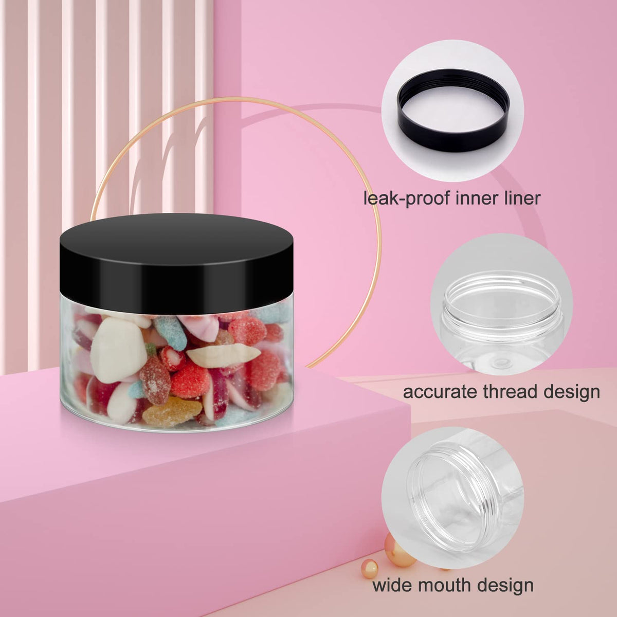 Loretoy 36 Pack 2 OZ Plastic Jars with Lids, BPA Free, Reusable, Refillable Transparent Cosmetic Containers for Bath Salts, Cosmetics, Powders, Beauty Product and Small Accessories