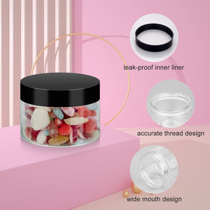 Loretoy 36 Pack 2 OZ Plastic Jars with Lids, BPA Free, Reusable, Refillable Transparent Cosmetic Containers for Bath Salts, Cosmetics, Powders, Beauty Product and Small Accessories