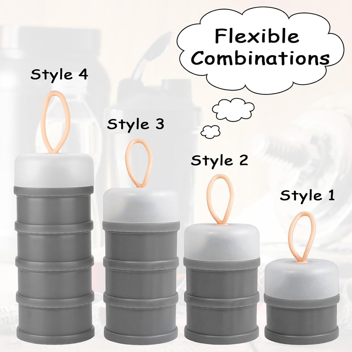 Ysglory 3 Packs Protein Powder Storage Container 4 Stackable Formula Dispenser Portable Protein Powder Travel Container Milk Powder Container to Go for Workout, Fitness, Travel (Gray,White,Blue)