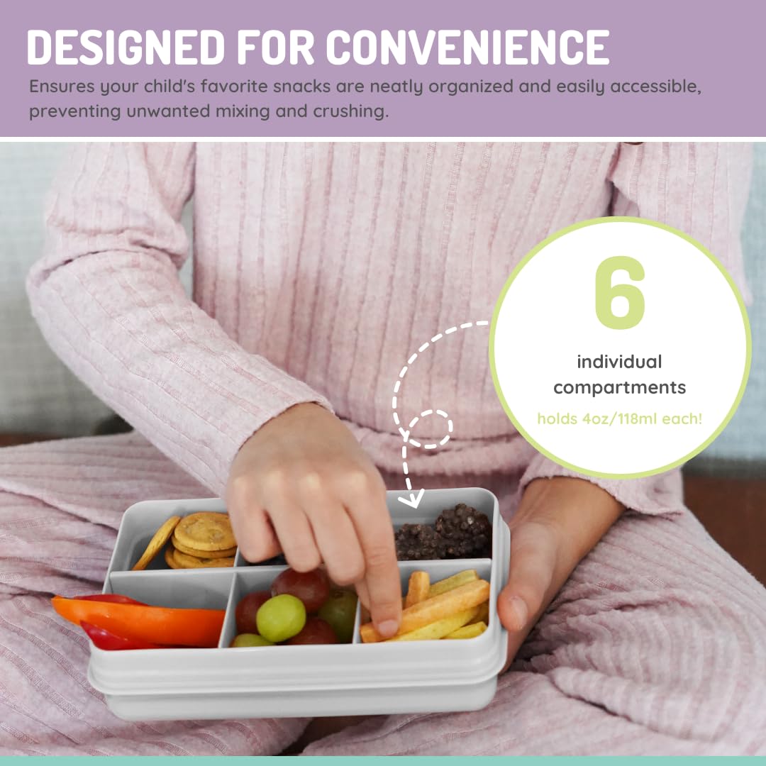 melii Snackle Box | 6-Compartment Divided Snack Container, BPA-Free Food Storage with Removable Dividers for School, Travel & On-the-Go Snacking Purple Cat