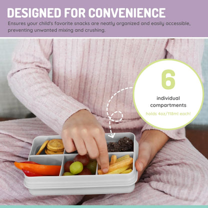melii Snackle Box | 6-Compartment Divided Snack Container, BPA-Free Food Storage with Removable Dividers for School, Travel & On-the-Go Snacking Purple Cat