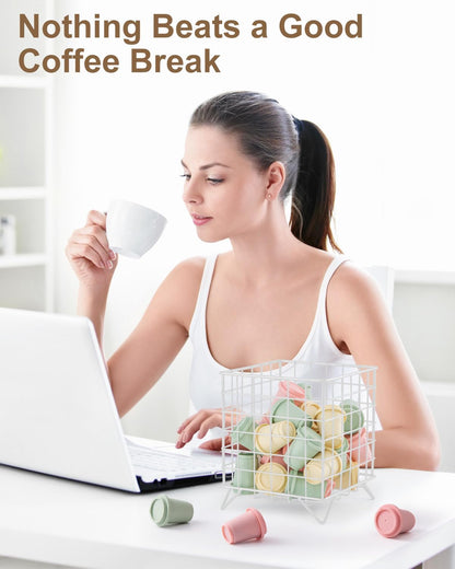 FantasyLife K Cup Holder Organizer, 5.3" x 5.3" x 6.3" Coffee Pod Storage Basket, Coffee Bar Accessories Metal Basket, Large Capacity Countertop Organizer for Kitchen Counter & Office Desktop (Gold)