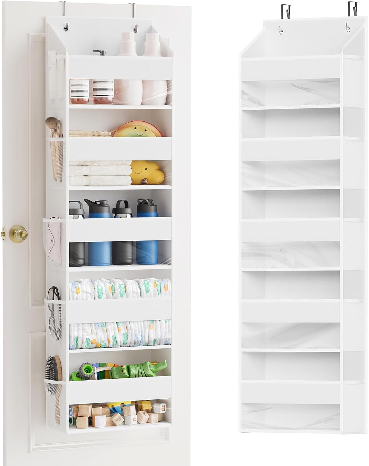SpaceAid Over The Door Organizer with 5 Large Pockets and 10 Mesh Side Pockets, 5 Layers Door Organizer Hanging with Clear Window for Bedroom, Bathroom, Pantry and Nursery, Gray