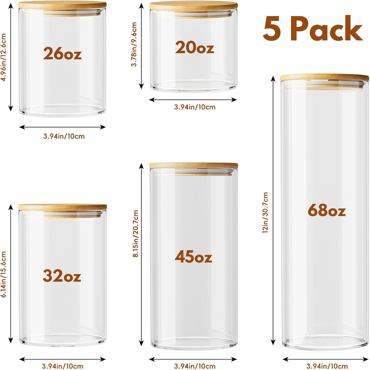 Glass Sugar Container with Spoon - 15oz Glass Jars with Bamboo Lid and Spoon, Bamboo Lid Storage Jar Canister for Coffee Beans, Spice, Brown Sugar, Tea, Flour, Nuts, Candy, Salts and More