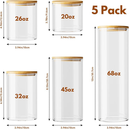Glass Sugar Container with Spoon - 15oz Glass Jars with Bamboo Lid and Spoon, Bamboo Lid Storage Jar Canister for Coffee Beans, Spice, Brown Sugar, Tea, Flour, Nuts, Candy, Salts and More