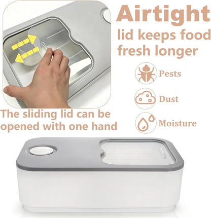 Rice Storage Container, 11 Lbs Plastic Airtight Rice Dispenser with Measuring Cup, Dry Food Storage Bucket Box with Lid, Flour Bin Pet Food Container, Kitchen Organizer for Grain Cereal, White