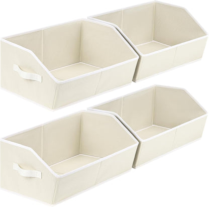 Homsorout Closet Organizers Bins 6 Packs - Large Closet Shelf Organizer with Handles, Fabric Trapezoid Storage Bins, Collapsible Storage Cubes for Clothes, Towels, Light Gray