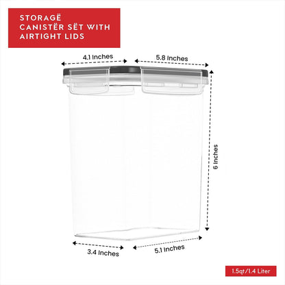 DWËLLZA KITCHEN Airtight Food Storage Container Set - 8 Pieces 1.4L - Plastic BPA Free Kitchen Pantry Storage Containers with Lids - Dishwasher Safe - Include 8 Labels - Keeps Food Fresh & Dry