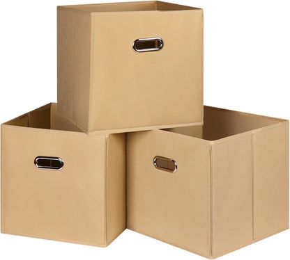 Black Fabric Cubby Storage Bins，13x13x13 Inches ，Cube Organizer Bin Foldable Storage Boxes with Dual Handles Fabric Organizer Box and collapsible Storage basket，Set of 3 ，Black