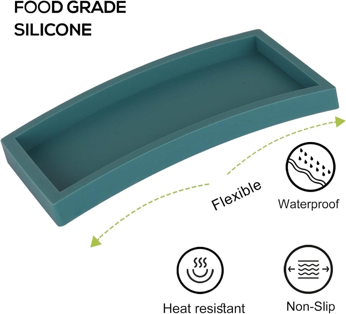 Small Silicone Bathroom Vanity Tray Rectangle Soap and Sponge Holder Kitchen Sink Organizer for Scrubber, Lotion Bottles, Perfume, Jewelry, Candle, Key Trinket Ring, Black