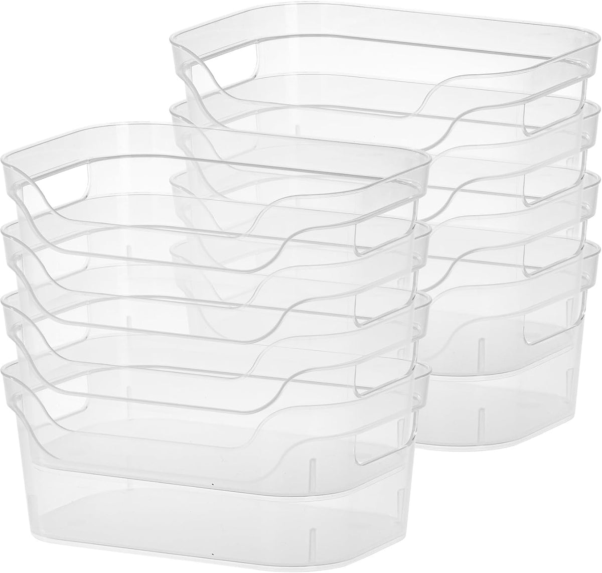 Sterilite 7 x 11 x 14.25 Inch Polished Open Scoop Front Storage Bin with Comfortable Carry Through Handles for Household Organization, Clear