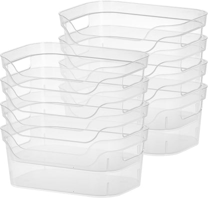 Sterilite 7 x 11 x 14.25 Inch Polished Open Scoop Front Storage Bin with Comfortable Carry Through Handles for Household Organization, Clear