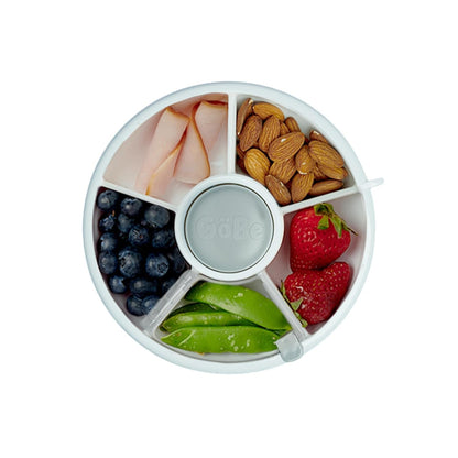 GoBe Kids Small Snack Spinner Slide Bundle with Hand Strap and Sticker Sheet - Reusable Snack Container with 5 Compartment Dispenser and Lid | BPA/PVC Free | Dishwasher Safe | No Spill - Coral Pink