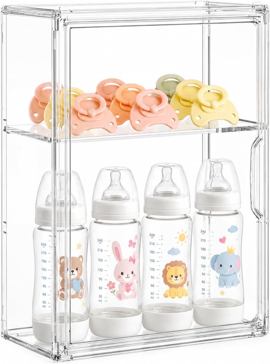 Baby Bottle Storage Organizer, Large 3 Tier Acrylic Bottle Storage Organizer Container for Countertop, Clear Plastic Bottle Station Organizers for Kitchen Cabinet Vanity Bathroom, Gifts for New Mom