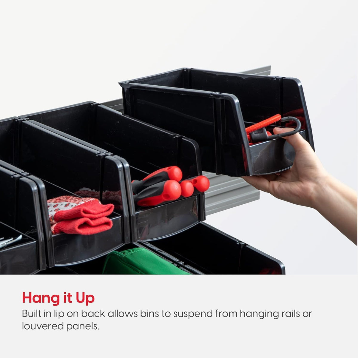 IRIS USA Medium Stackable Storage Bins, 11" L x 6" W x 5" H |Made in USA| Plastic Open Front Shelf Bin for Organizing Parts, Hardware, Tools, Supplies, Garage Shelf, Pantry - Black