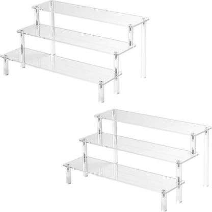 Acrylic Display Stand Risers, 3 Tier Perfume Stand Organizer, Clear Cupcake Stand Holder, Large Shelf Risers for Figures, Display Shelf for Collectibles, Dessert Shelves for Decoration and Organizer