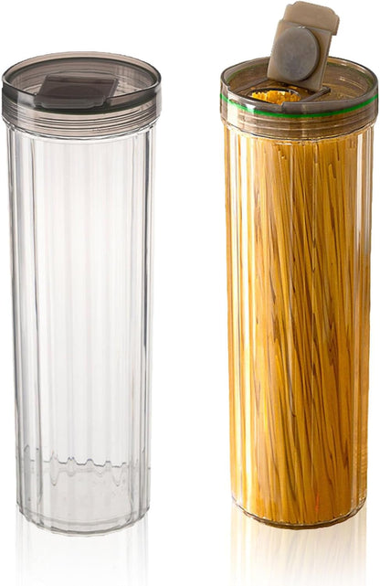 11-Inch Tall Airtight Spaghetti Container - Clear Pasta Holder Organizer for Kitchen Pantry, Fits Full-Length Noodles, Coffee Beans, Rice, Dry Foods (48oz, 2 Pcs)