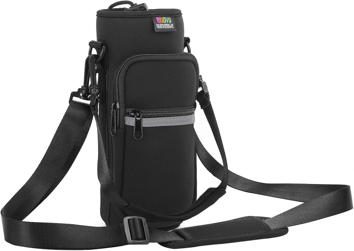 Nuovoware Water Bottle Carrier Bag,25oz/40oz/64oz Bottle Pouch Holder,Adjustable Shoulder Hand Strap 2 Pocket Sling Neoprene Sleeve Sports Accessories for Hiking Travelling Camping