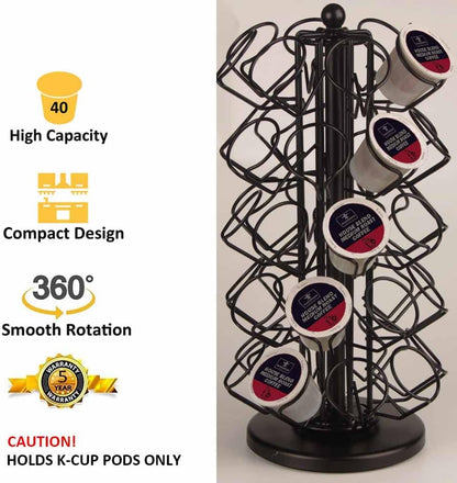 BLACKSMITH FAMILY 36 K Cup Pod Carousel Easy Assembly Design K Cup Holders,K Cup Holder, K Cups Holder,K Cup Carousel, 4-Tier Coffee Pods Holder Storage Organizer Stand,Glossy Black