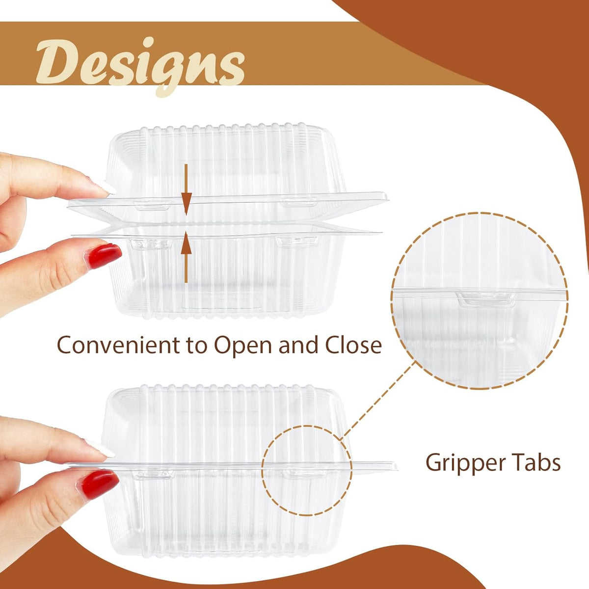 Jizvxe 100 Pack Clear Plastic Square Hinged Food Container,Disposable Plastic To Go Containers with Clear Lids,Cake Slice Containers Clamshell Takeout Tray for Pastry,Salad,Dessert(5.1"x 4.7"x 2.8")