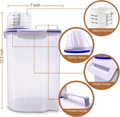 TIOVERY Upgraded Dog Food Storage Container Small, Cat Food Container Airtight, Pet Food Container Dispenser with Pour Spout, Measuring Cup and 4 Seal Buckles for Dogs, Cats, Birds (Grey)