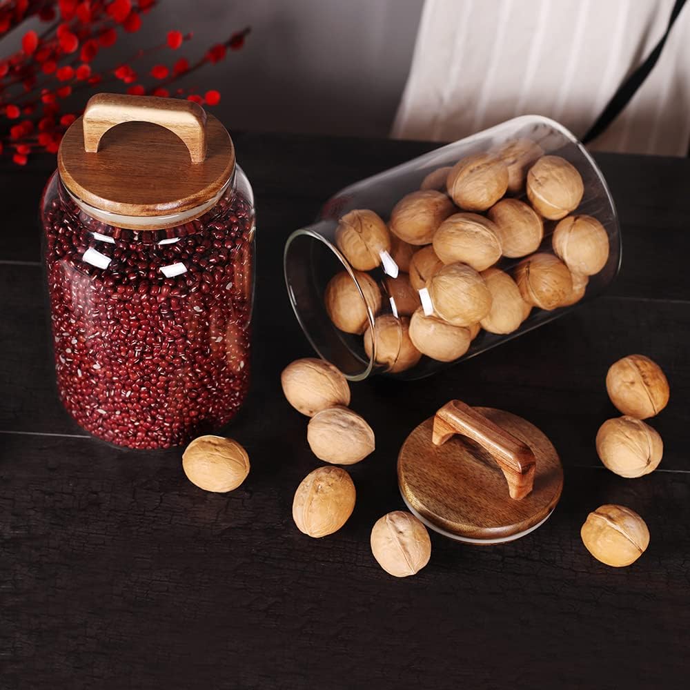 SAIOOL Glass Jars with Airtight Lid [Set of 4],Kitchen Canisters, Borosilicate Storage Containers,Retro Design, jars for Candy,Cookie,Rice,Sugar,Flour, Flour,Pasta,Nuts and Spice Jars