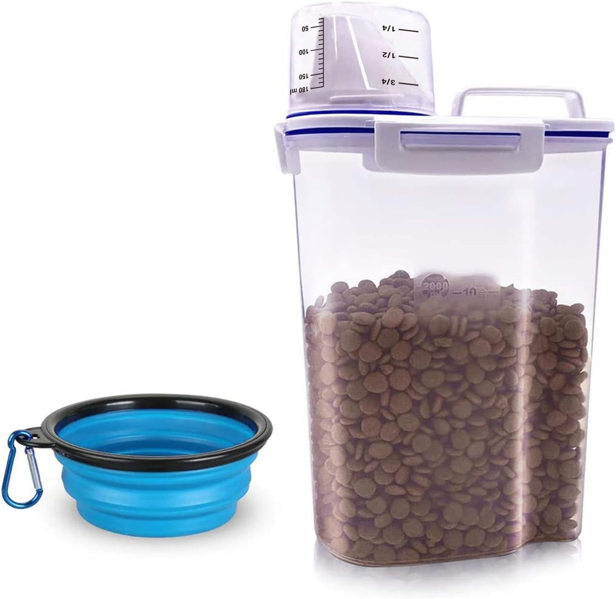 TIOVERY Upgraded Dog Food Storage Container Small, Cat Food Container Airtight, Pet Food Container Dispenser with Pour Spout, Measuring Cup and 4 Seal Buckles for Dogs, Cats, Birds (Grey)