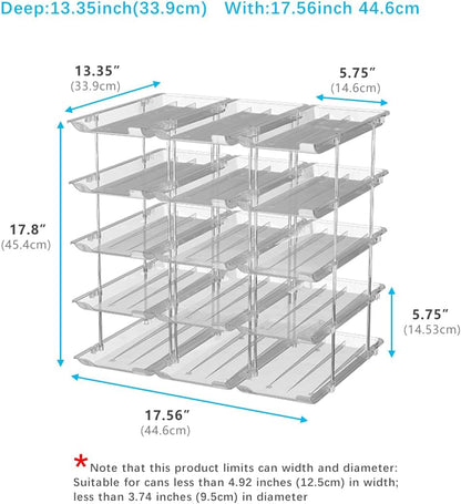 Can Organizer For Pantry, Adjustable Height And Width Canned Goods Organizer, Soup Can Organizer Holds Up to 60 Cans for Kitchen Cabinet or Refrigerator(CLear 5 Tier)