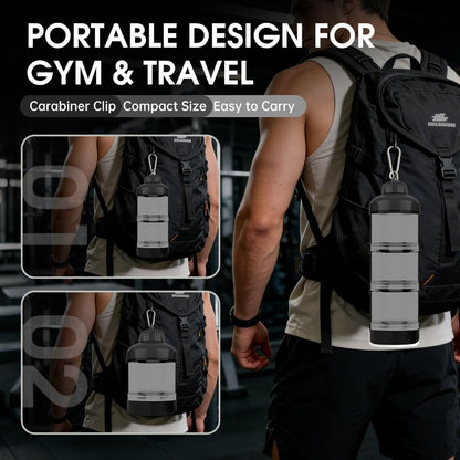 BYLWORKOUT 3-Layer Protein Powder Travel Container with Funnel and Keychain | Portable Food Storage Organizer for Gym, Fitness, Kitchen, Camping, Hiking, and Travel (Emerald Green)