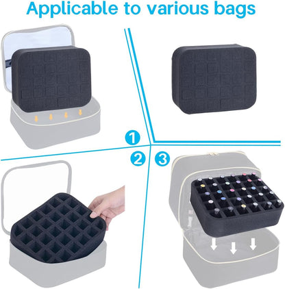 2 Pack Nail Polish Organizer Holder Foam Pad with Slots for Storage 60 Bottles (15ml/0.5fl.oz) Nail Polish or Essential Oil Tray for Drawers Black