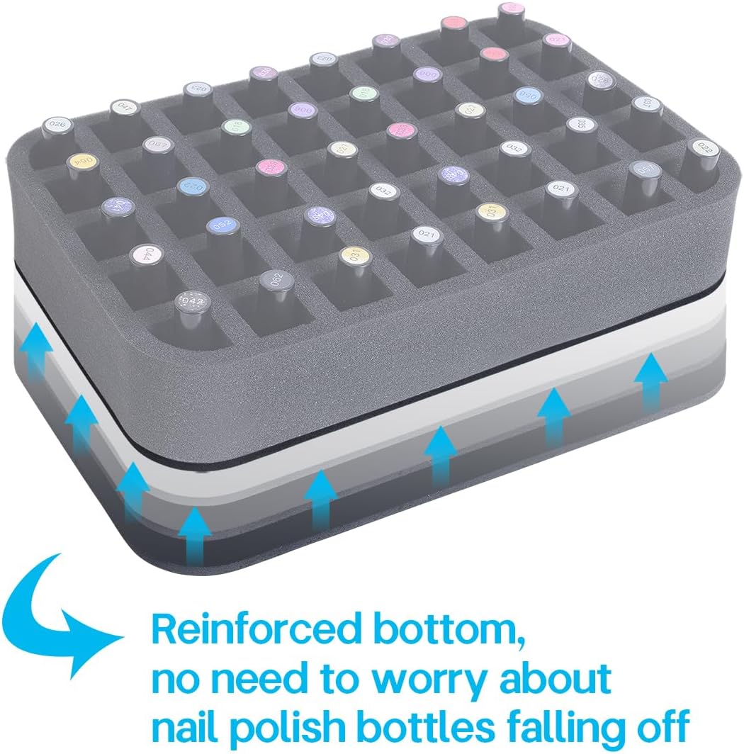 2 Pack Nail Polish Organizer Holder Foam Pad with Slots for Storage 60 Bottles (15ml/0.5fl.oz) Nail Polish or Essential Oil Tray for Drawers Black