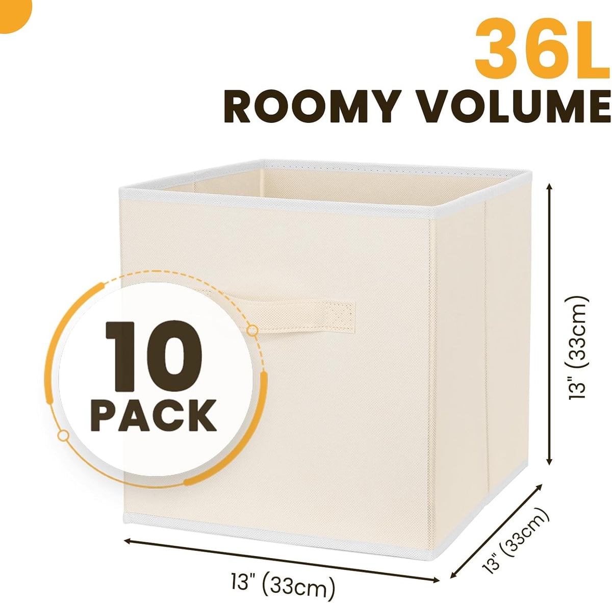 Criusia Large Storage Cubes, 13x13 Cube Storage Bins (Set of 10), Fabric Collapsible Storage Bins with Dual Handles, Foldable Cube Baskets for Shelf, Closet Organizers and Storage Box (Grey)