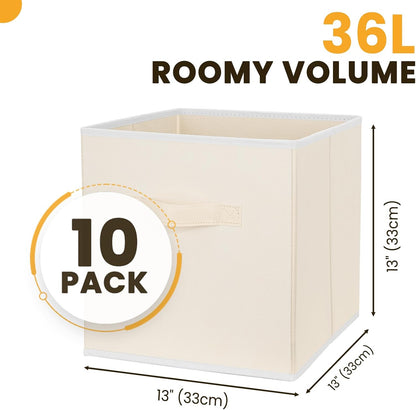Criusia Large Storage Cubes, 13x13 Cube Storage Bins (Set of 10), Fabric Collapsible Storage Bins with Dual Handles, Foldable Cube Baskets for Shelf, Closet Organizers and Storage Box (Grey)