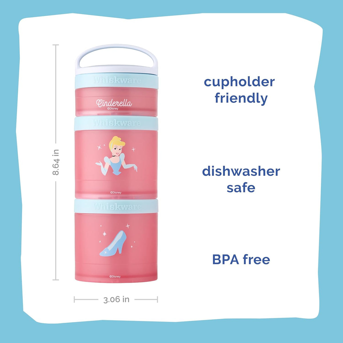 Whiskware Bluey Stackable Snack Containers for Babies, Toddlers, and Kids, 3 Stackable Snack Cups for School and Travel, Cupholder Friendly, Bluey and Bingo! Let’s Do This!