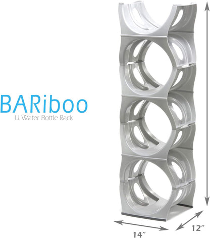Bariboo Stackable Water Bottle Storage Rack Best Water Jugs 5 Gallon Organizer. Jug Holder for Kitchen, Cabinet and Office Organizing. Reinforced Polypropylene (Silver, 4 No Shelf)