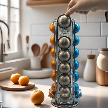 Miuly Coffee Capsule Holder For Nespresso Vertuoline, Coffee Capsule Stands Rotating Pod Rack holds 28 Nespresso Vertuo Pods, Black