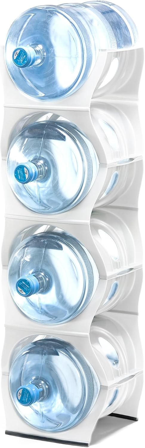 Bariboo Stackable Water Bottle Storage Rack Best Water Jugs 5 Gallon Organizer. Jug Holder for Kitchen, Cabinet and Office Organizing. Reinforced Polypropylene (Silver, 4 No Shelf)