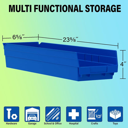 Akro-Mils 30164 Plastic Shelf Bins, Heavy Duty Storage Bins for Garage, Closet, and Drawer Organization, 24-Inch x 6-1/2-Inch x 4-Inch, Clear, 6-Pack