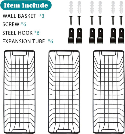 SheeChung Farmhouse Metal Wire Bin Basket with Wall Mount - Small, - Portable Hanging Wall Basket, Rustic Home Storage Organizer for Cabinets, Pantry, Closets, Bathroom, Kitchen,Bedroom(Black)